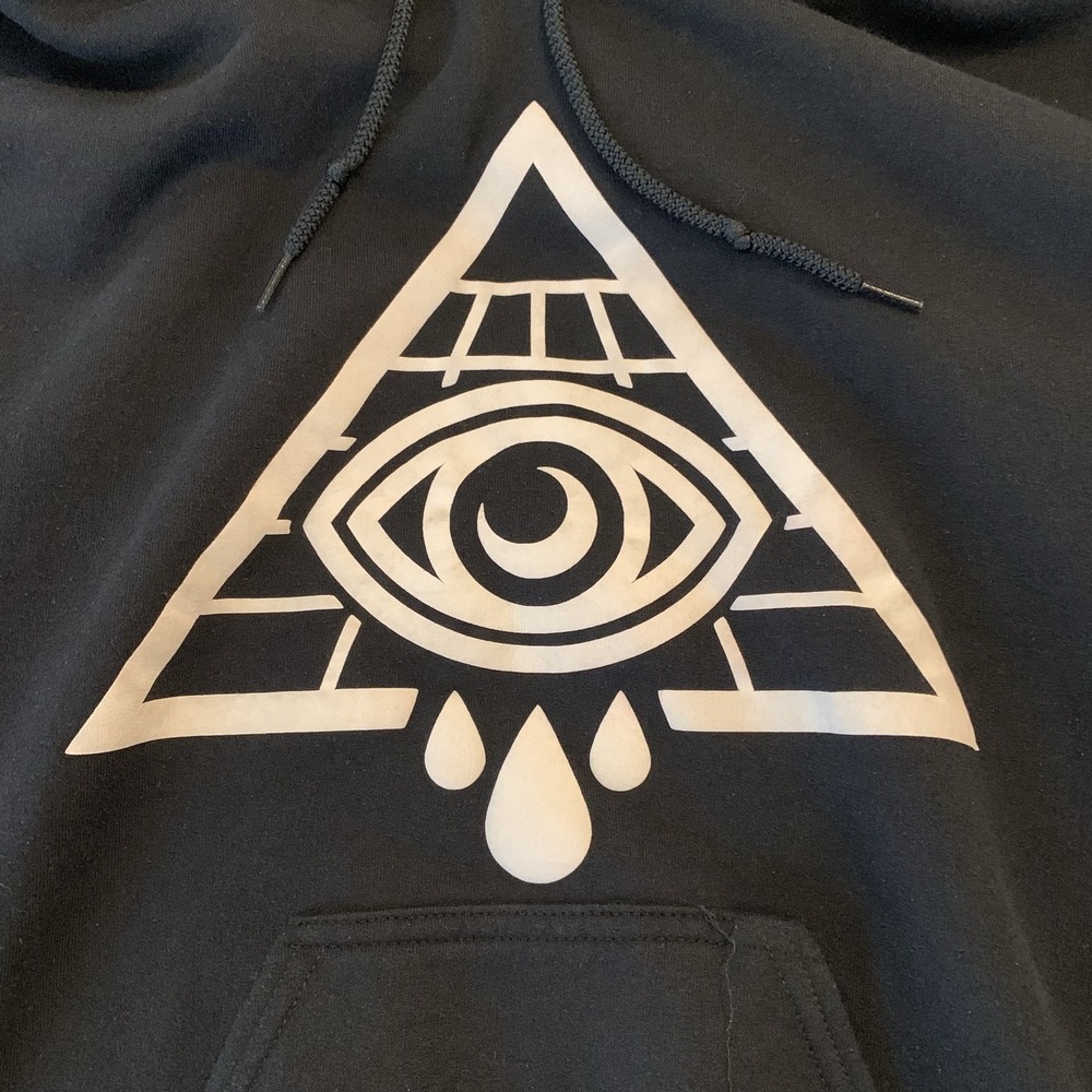 Black Eye Pyramid Hoodie Men's Small Graphic Pullover Fleece Sweatshirt Y2K